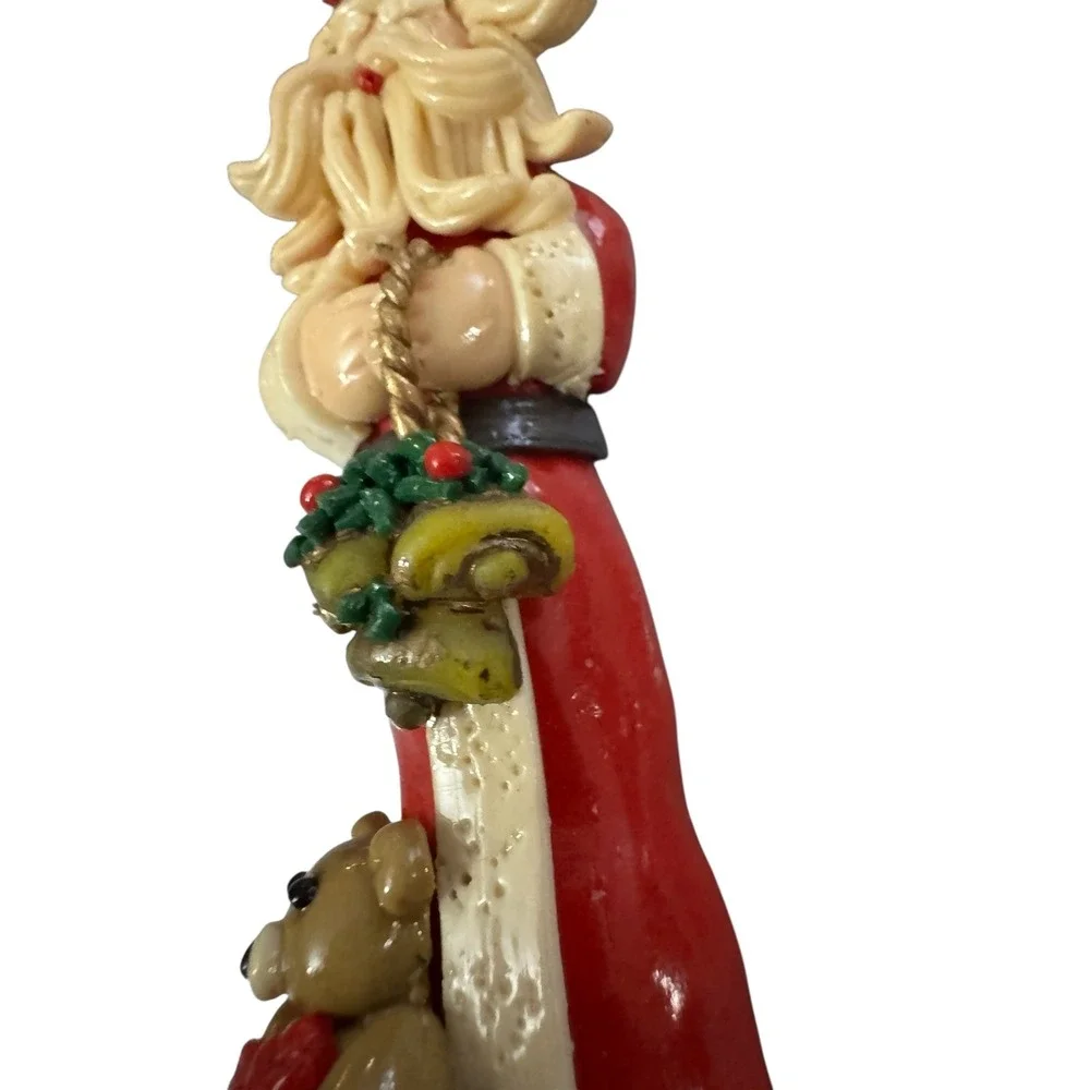 Vintage Style Santa Claus Christmas Ornament with Teddy Bear and Bells Red 4.5in